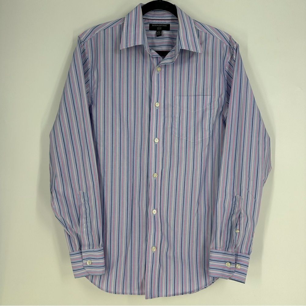 BANANA REPUBLIC Non Iron Slim Fit Blue Pink Striped Long-sleeve Button Down Sz M
